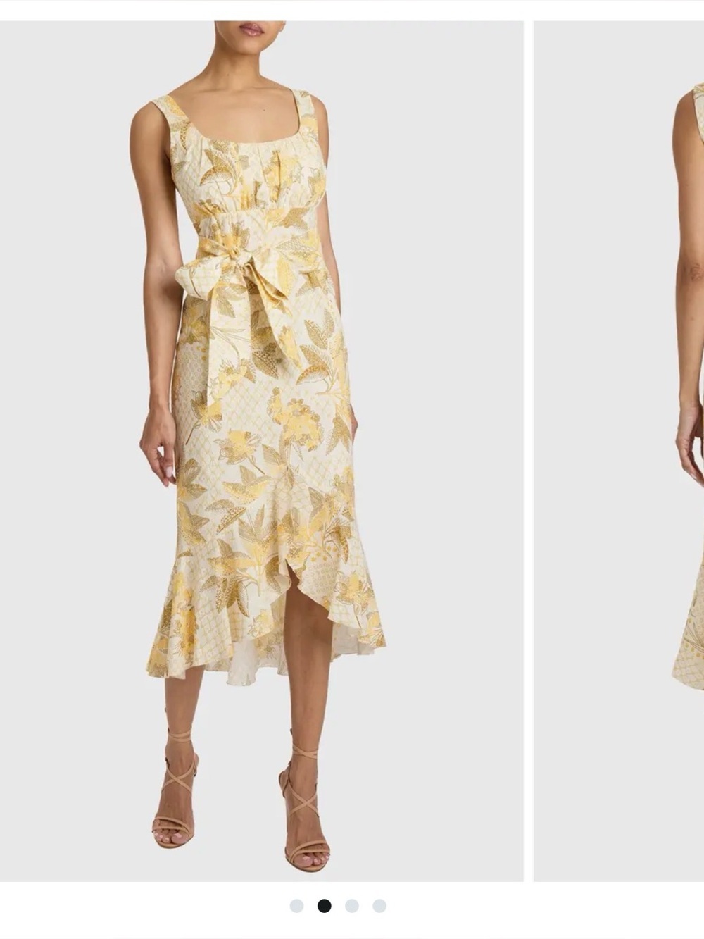 Santorelli Velia Rina Sleeveless Yellow Gold hi lo ruffle Dress Sz 44